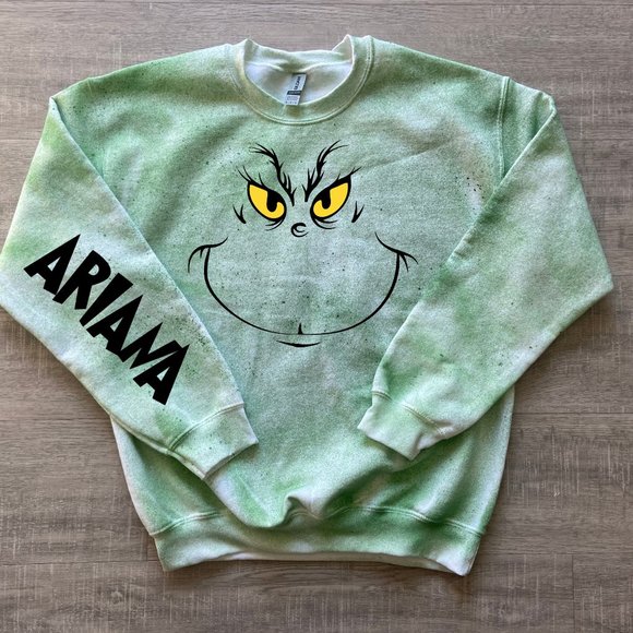 Tie Dyed Grinch Sweatshirt, Personalized with name, The Grinch Face Sweatshirt - Picture 1 of 3